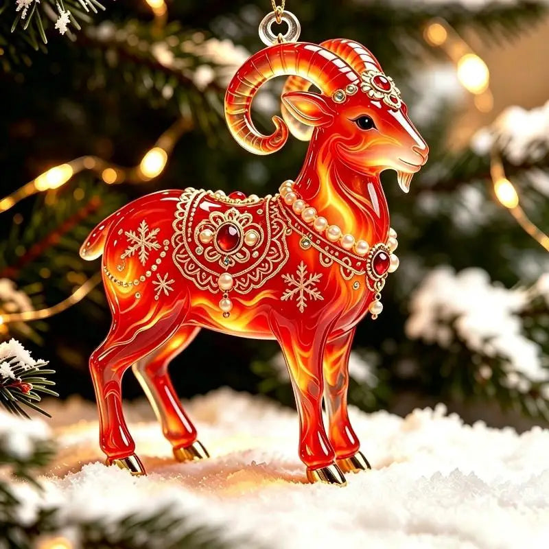 Acrylic Goat Christmas Tree Ornament – Animal Pendant Décor Christmas Tree Ornament PLUSH