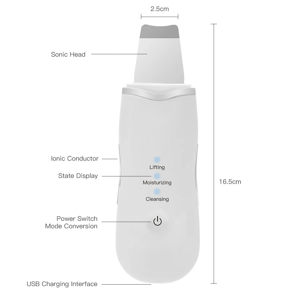 CAMMUO Ultrasonic Skin Scrubber Facial Peeling Device USB Facial Cleansing Device PLUSH