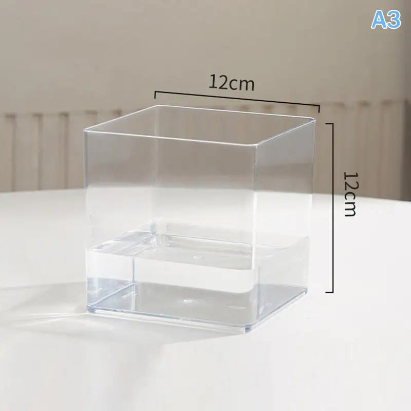 Transparent Acrylic Flower Pot – Square & Round Desktop Planter Decorative Planter PLUSH A3