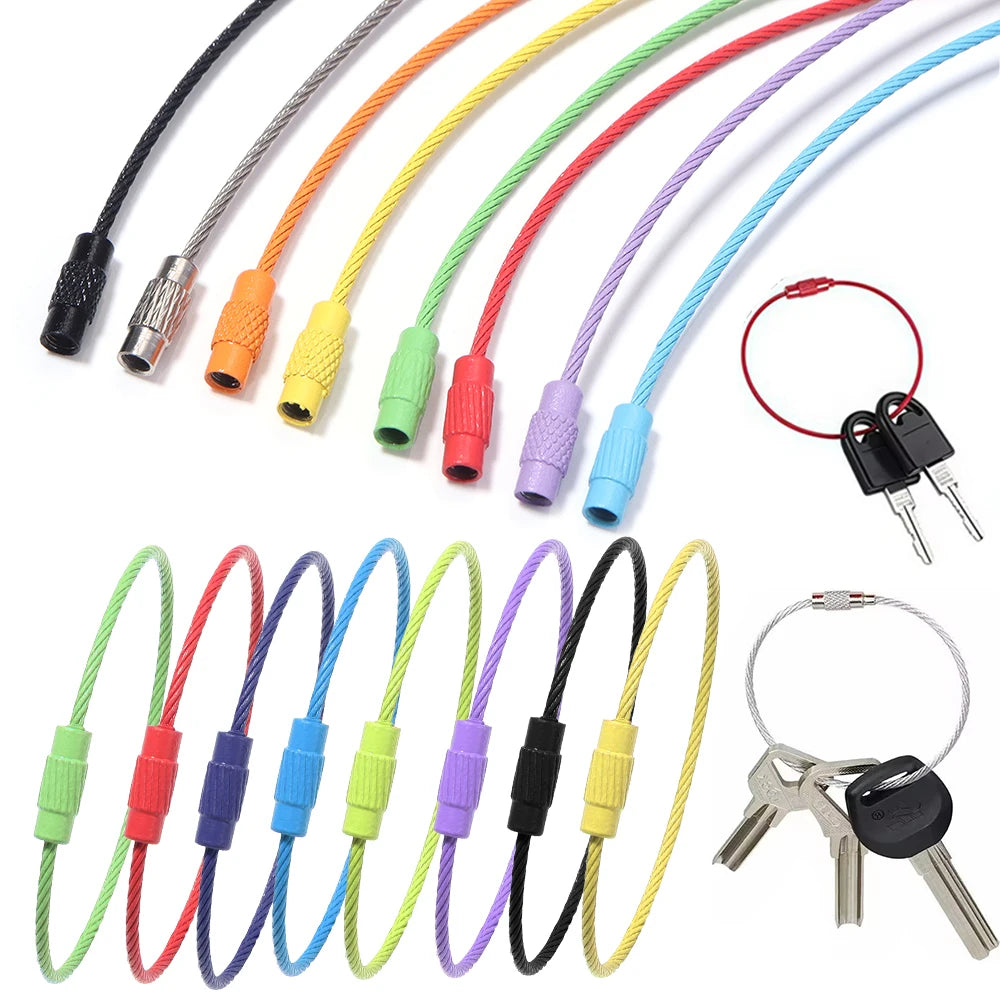 10pcs Colorful Stainless Steel Screw Lock Wire Keychain Rings Jewelry Findings PLUSH