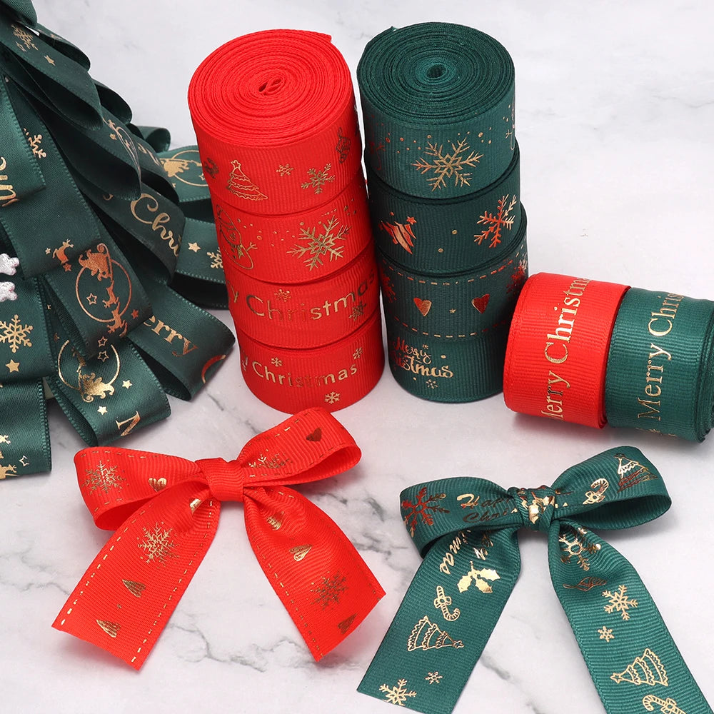 5 Yards Gold Foil Christmas Ribbon – Gift Wrap & DIY Decor Craft Ribbon PLUSH