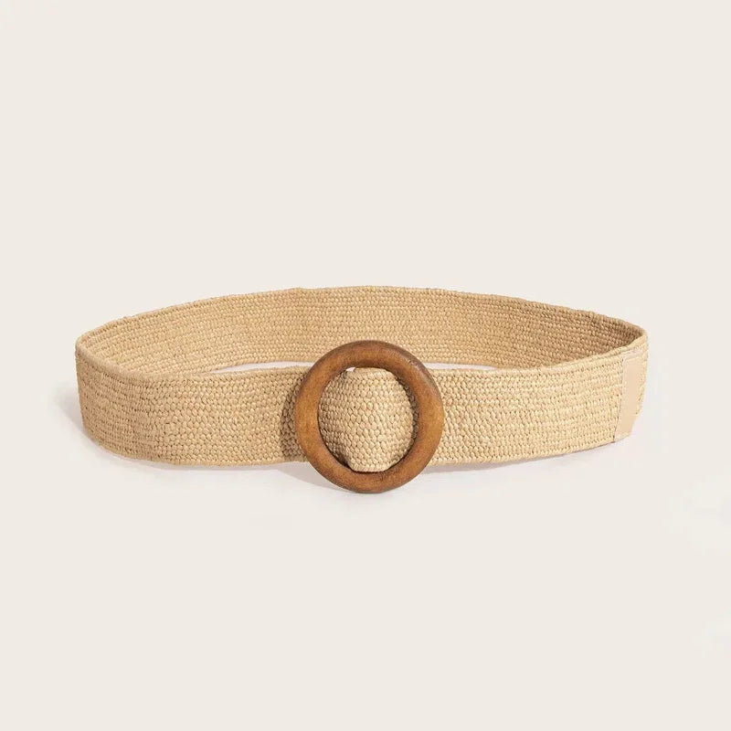 Women's Straw Woven Elastic Waist Belt | Bohemian Beach Style Woven Waist Belt PLUSH