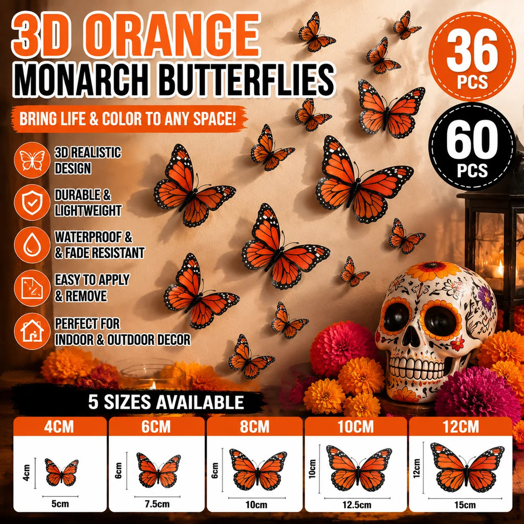 3D Monarch Butterfly Wall Decor – Orange Artificial Butterflies Butterfly Wall Decor PLUSH