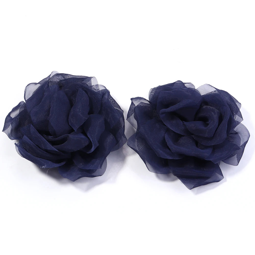 2pcs 10cm Chiffon Flower Appliques – DIY Hair & Clothes Decor Fabric Flower Appliques PLUSH royal blue 10cm