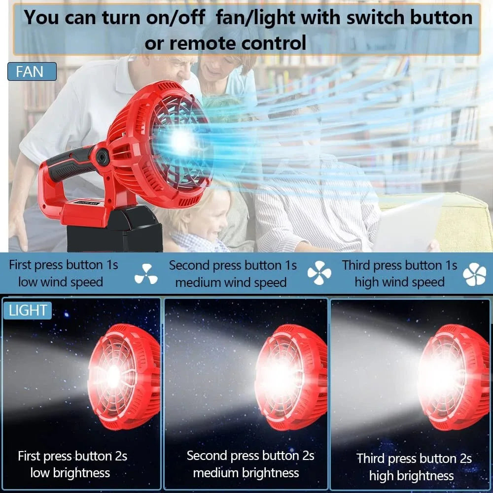 ZWINCKY Cordless LED Work Fan for Milwaukee 18V Battery Cordless Work Fan PLUSH