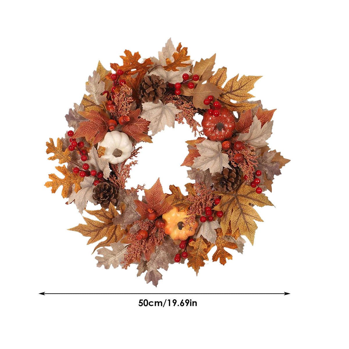 50cm Autumn Harvest Wreath – Maple Leaves & Pumpkin Door Decor Seasonal Door Wreath PLUSH 50cm 1PC TypeC