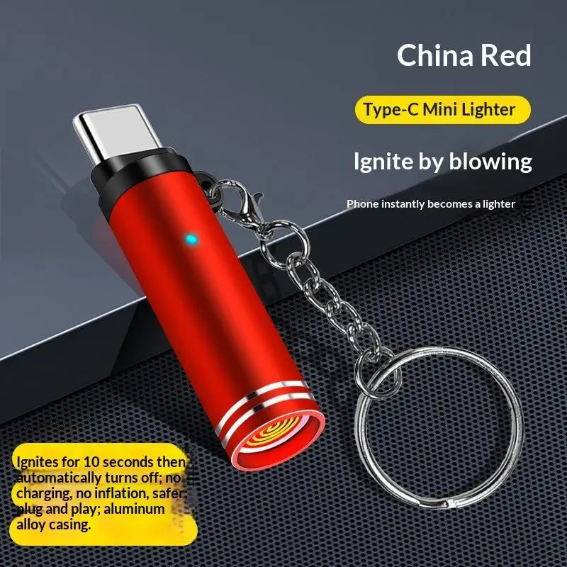 USB-C Flameless Lighter – Windproof Portable EDC Keychain Flameless USB Lighter PLUSH Red