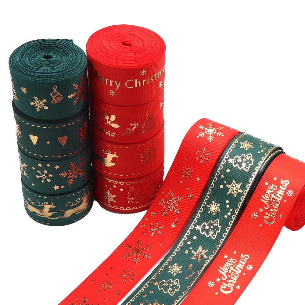 5 Yards Gold Foil Christmas Ribbon – Gift Wrap & DIY Decor Craft Ribbon PLUSH