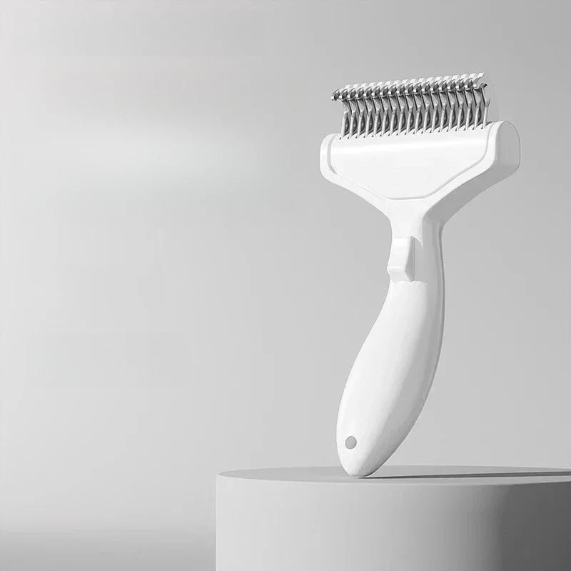 Pet Hair Removal Comb – Curved Steel Detangling Brush Dogs Cats Pet Grooming Comb PLUSH White