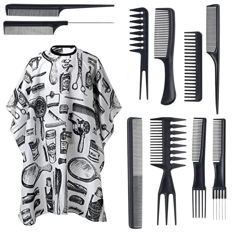 Salon Barber Cape Set 11/15pcs – Cloak, Brush & Comb Barber Cape Set PLUSH 11pcs set B