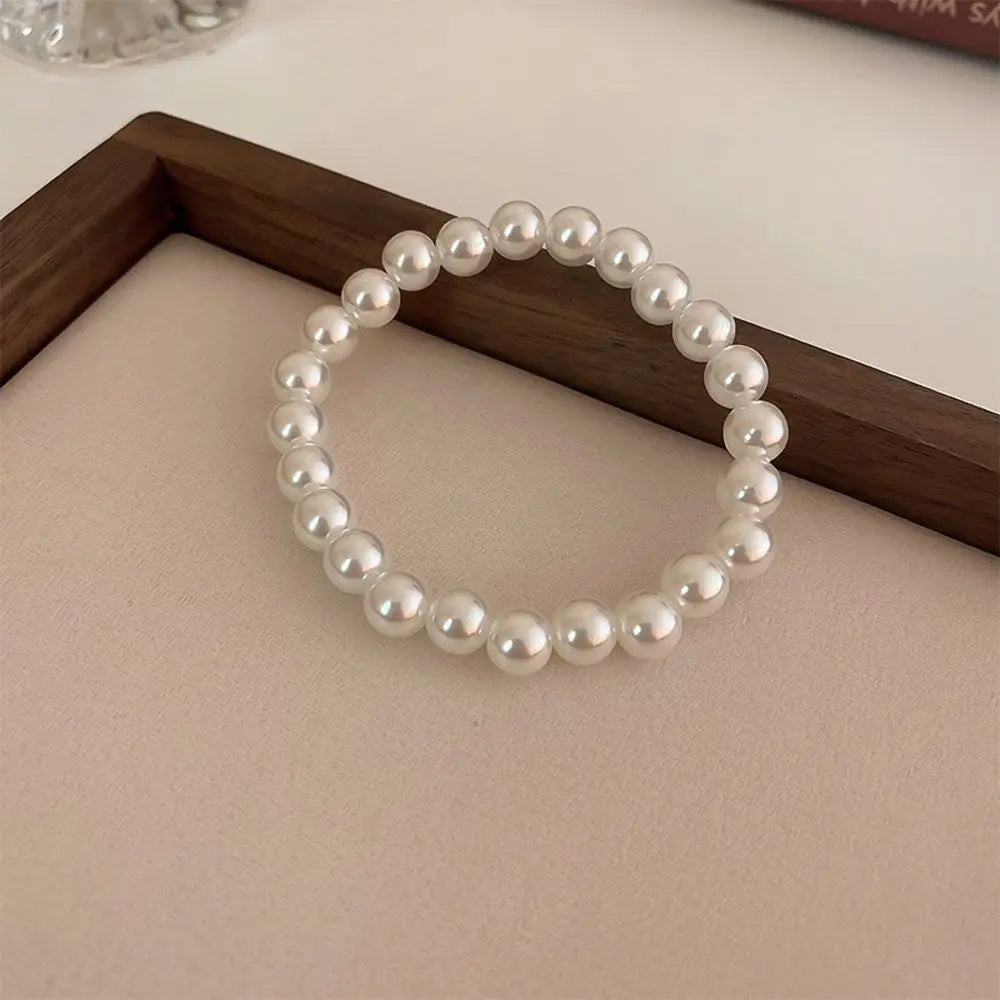 Korean Pearl Elastic Bracelet for Women – Elegant Fashion Jewelry Pearl Strand Bracelet PLUSH 8mm-C