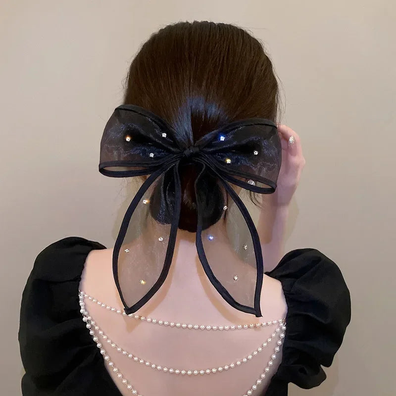 Elegant Bowknot Black Glitter Hair Clips – Korean Barrettes Hair Clip Barrette PLUSH