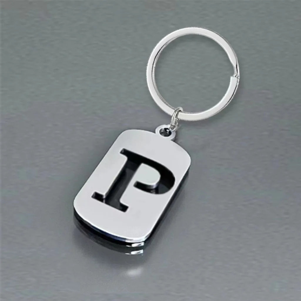 Stainless Steel Initial Letter Keychain – Men's Bag Pendant Letter Keychain PLUSH P