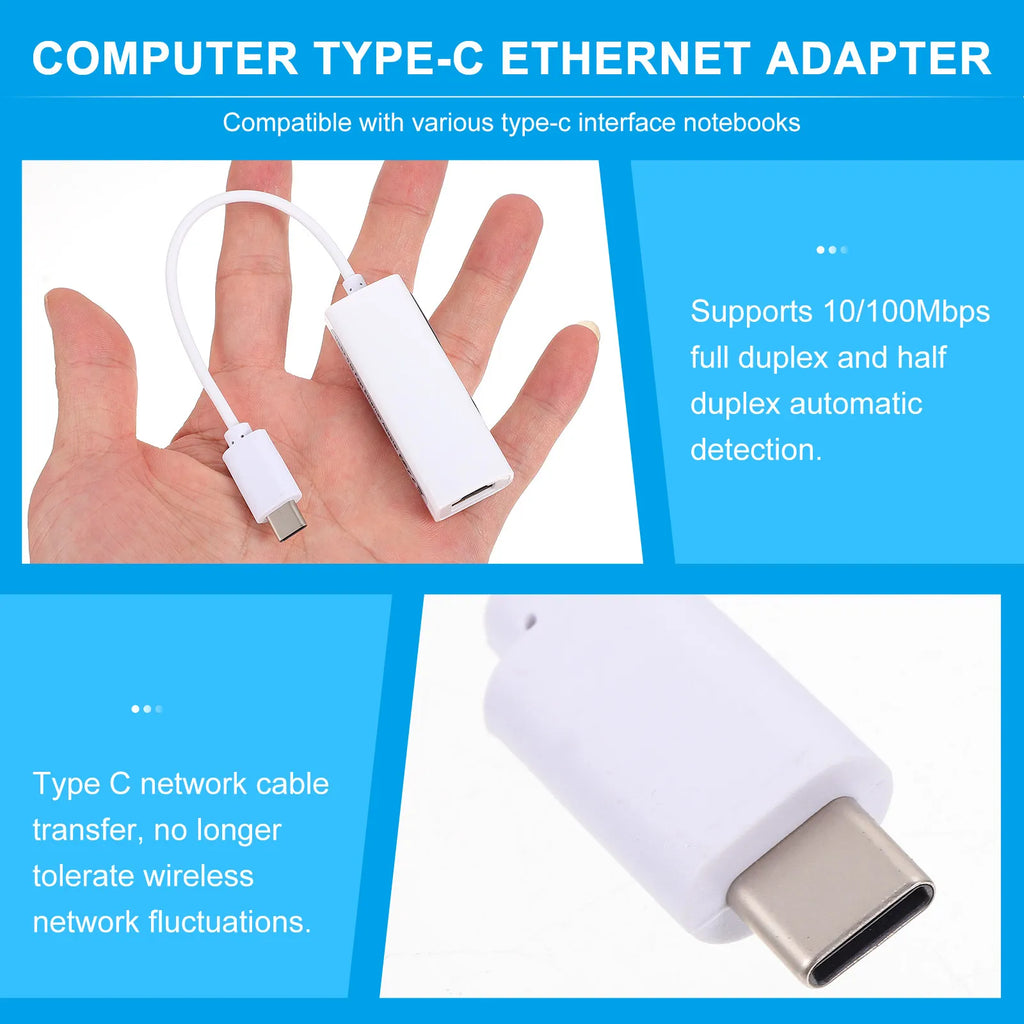 USB-C to Ethernet Adapter 10/100Mbps – Plug & Play Network USB-C Network Adapter PLUSH