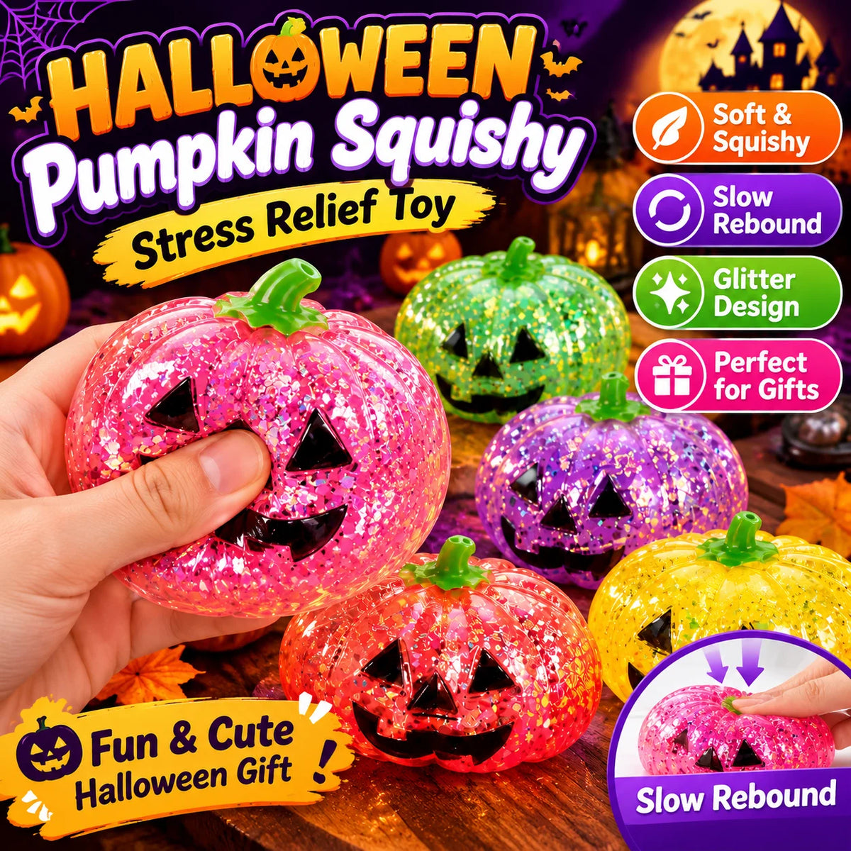 Halloween Pumpkin Squishy Toy – Slow Rebound Fidget Squeeze Squishy Fidget Toy PLUSH