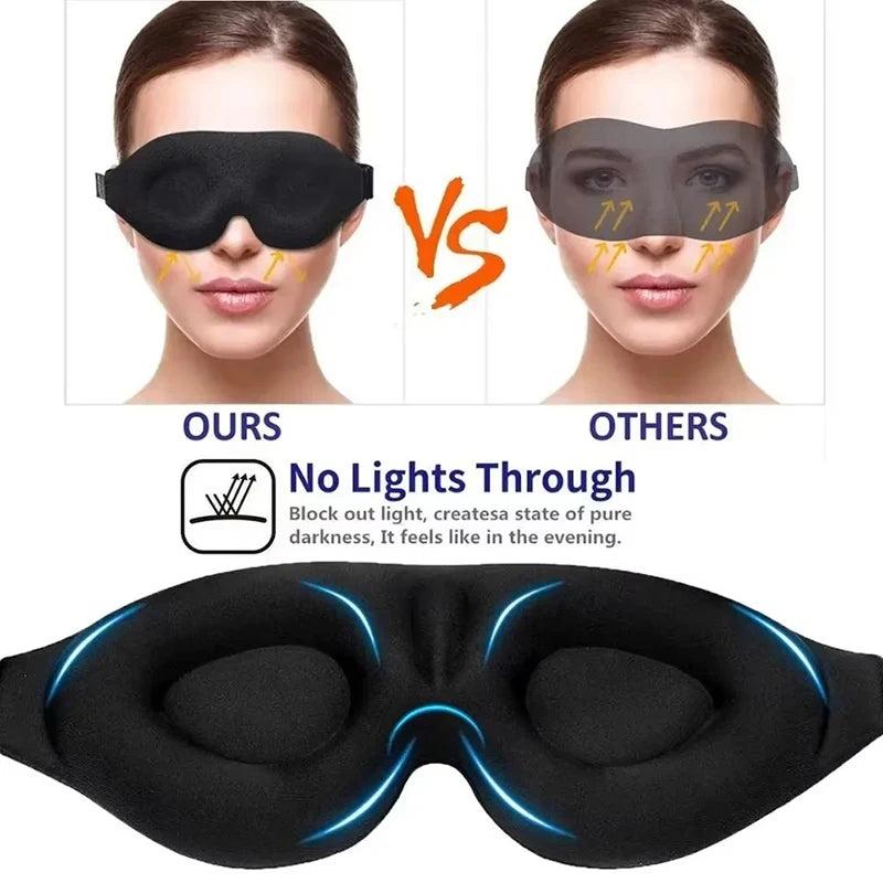 Black 3D Sleep Eye Mask – Adjustable, Breathable Light Blocker Sleep Eye Mask PLUSH
