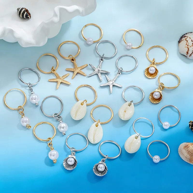 10pcs Sea Shell Braided Hair Rings – Bohemian Hair Clips Hair Rings Set PLUSH