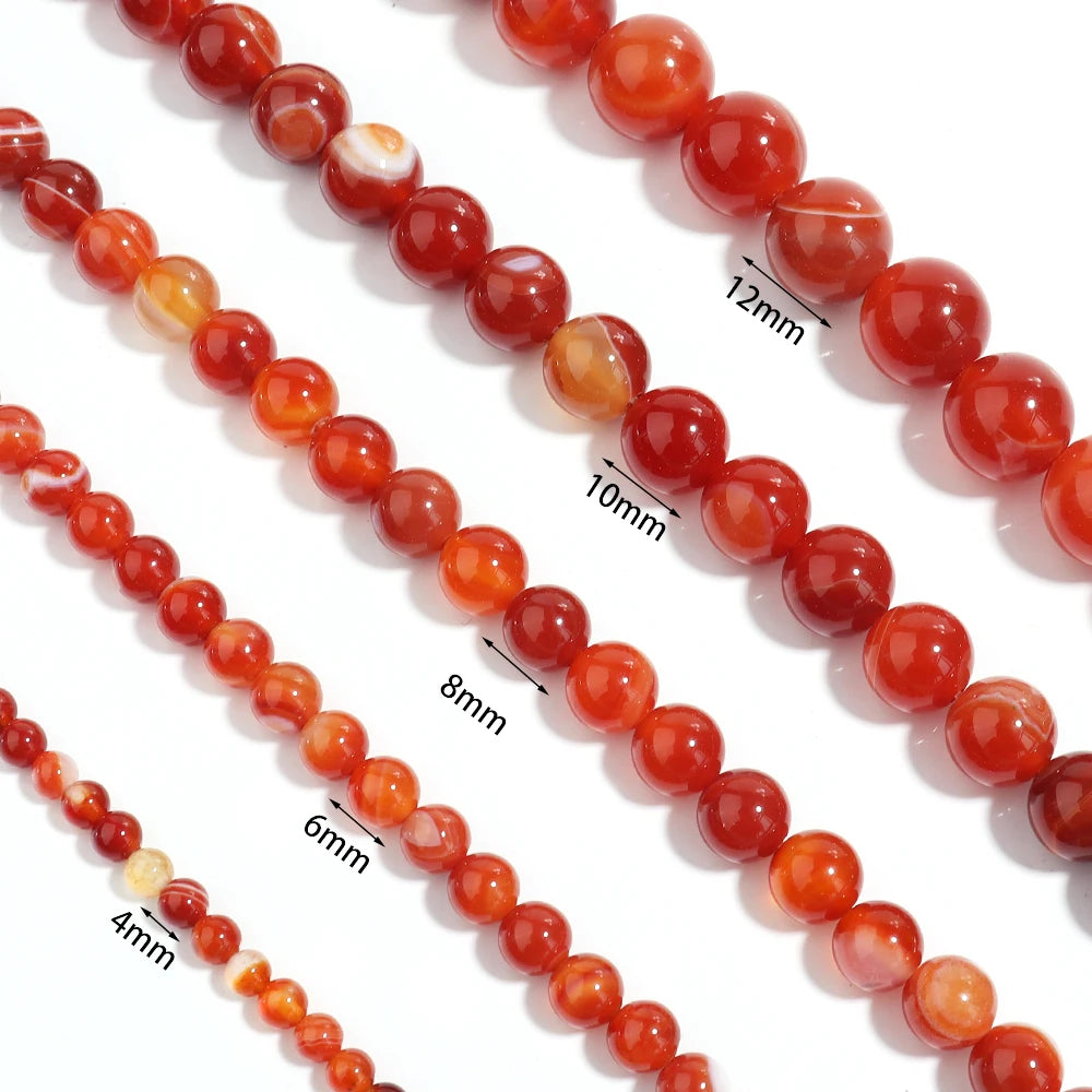Red Stripe Agate Beads 4–12mm Natural Stone Spacers for DIY Natural Stone Beads PLUSH