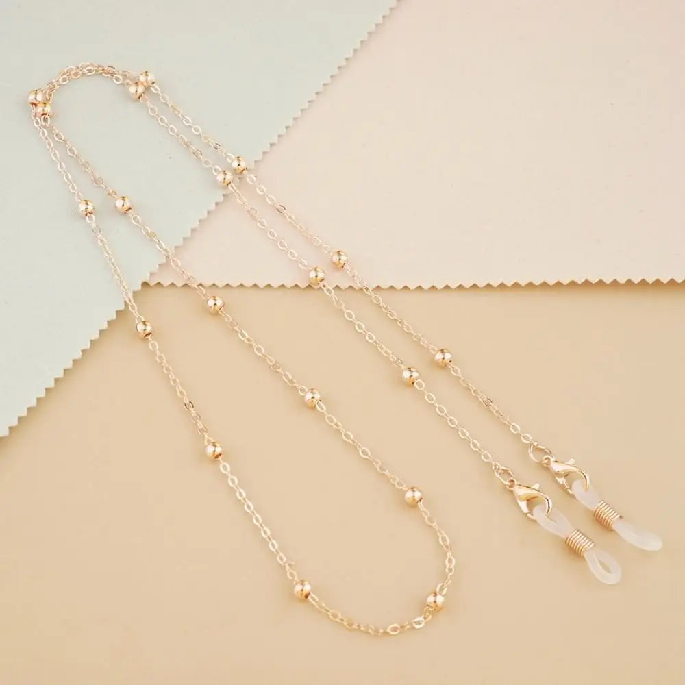 Metal Glasses Chain Sunglasses Lanyard – Unisex Bead Cord Glasses Chain Lanyard PLUSH rose gold
