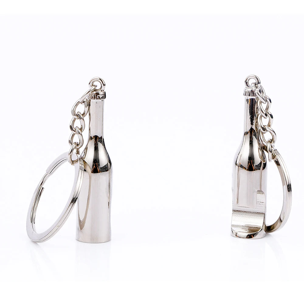 Wine Bottle Shaped Bottle Opener Keychain – Metal Travel Bottle Opener Keychain PLUSH silver