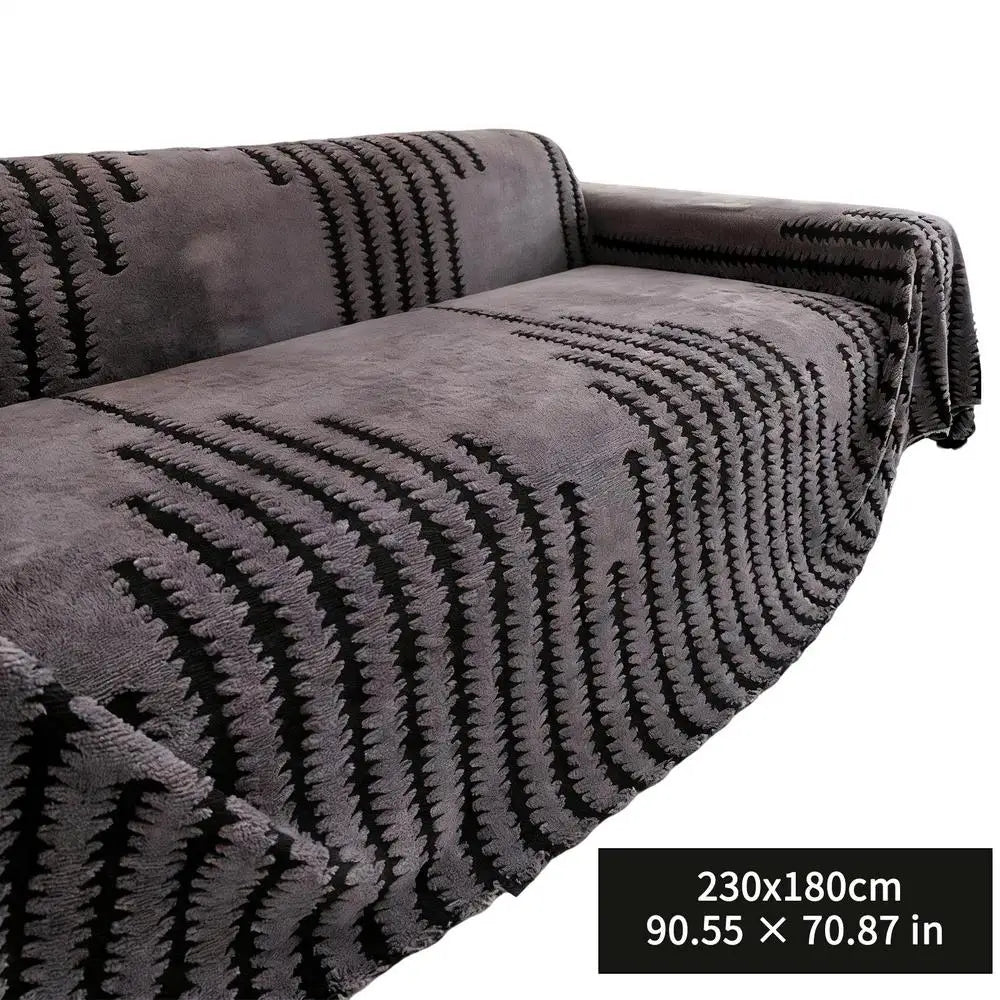 Non-Slip Fleece Couch Cover – Large Warm Sofa Blanket Sofa Cover PLUSH Gray