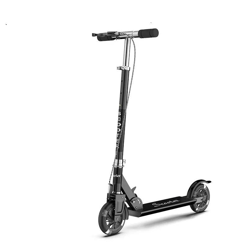 Kids Two-Wheel Flash Scooter – Adjustable Aluminum, LED Wheels Kids Kick Scooter PLUSH Black handbrake
