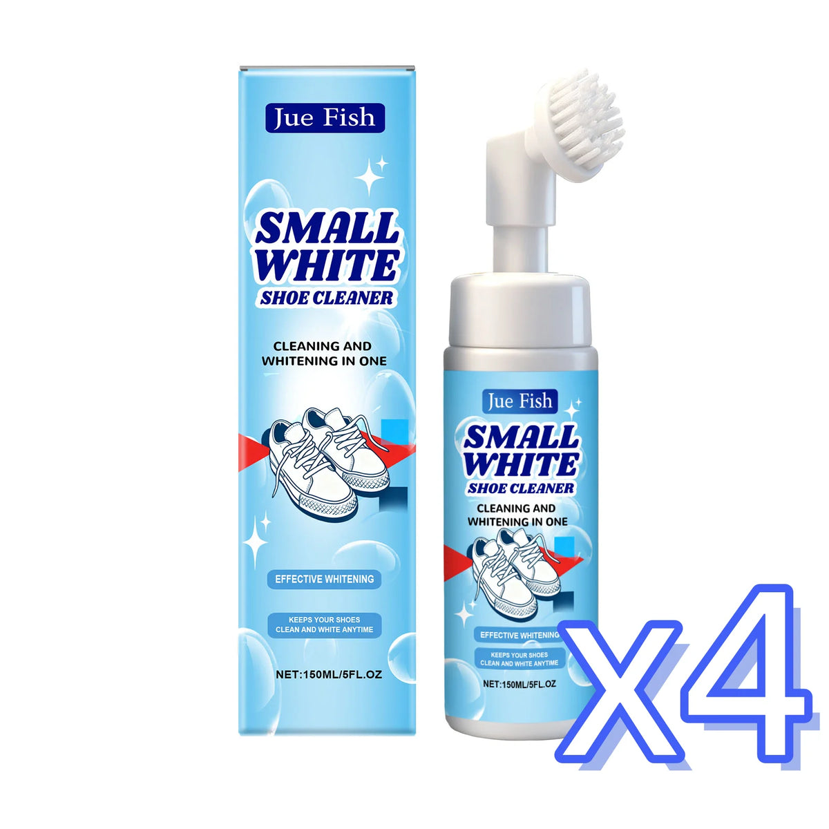 Jue-Fish No-Wash Shoe Cleaning Foam | Whitening Polish Shoe Cleaning Foam PLUSH 150ml Boxed x 4PCS