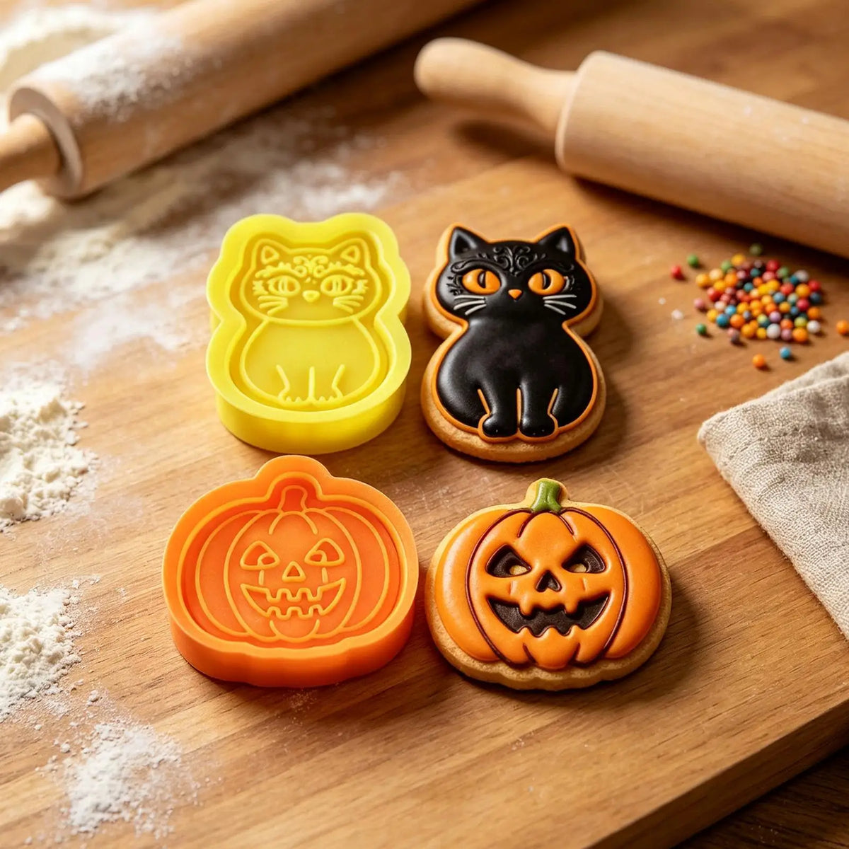 Halloween Cookie Cutter Stamp – Ghost Pumpkin Cat Mold Cookie Cutter Stamp PLUSH