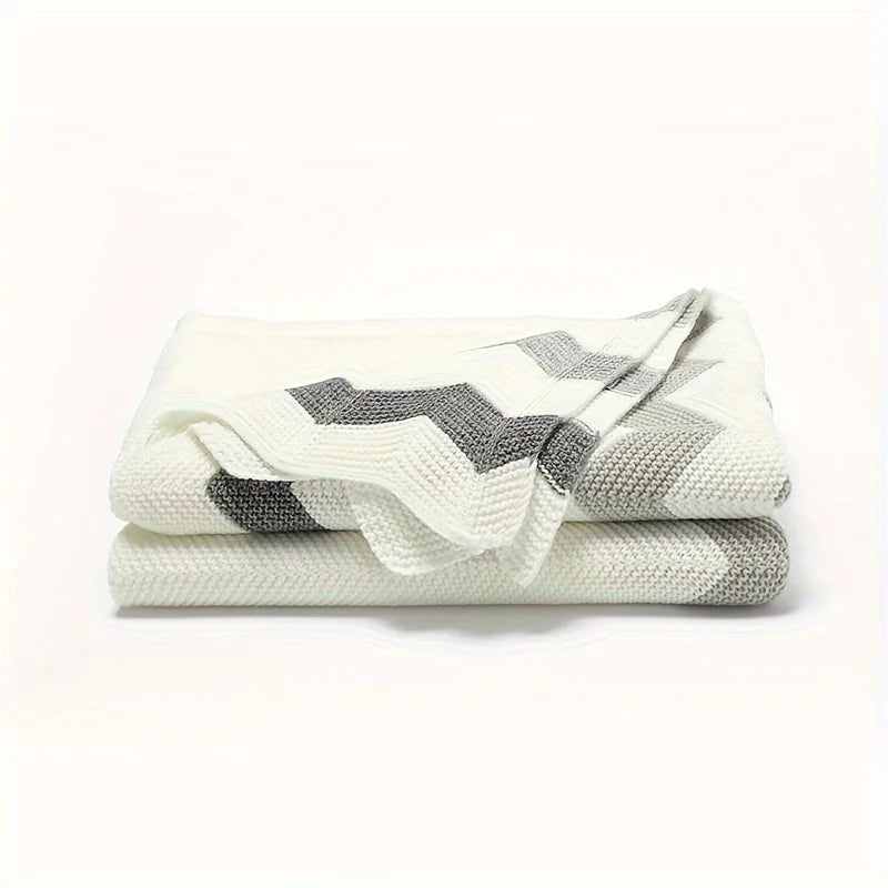 Baby Striped Knit Color Block Blanket | Soft Acrylic All Seasons Baby Knit Blanket PLUSH