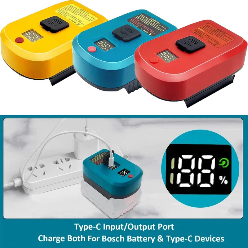 ZWINCKY 18/20V Battery Adapter USB + Type-C Fast Charging Battery Charging Adapter PLUSH
