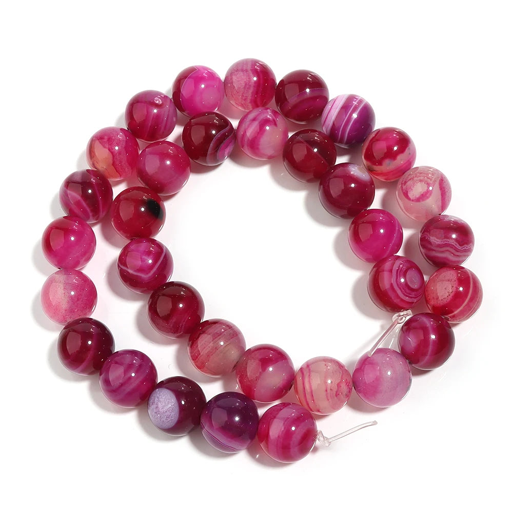 Hot Pink Stripe Agate Beads 4–12mm | Natural Stone DIY Jewelry Natural Stone Beads PLUSH 12mm x 32pcs