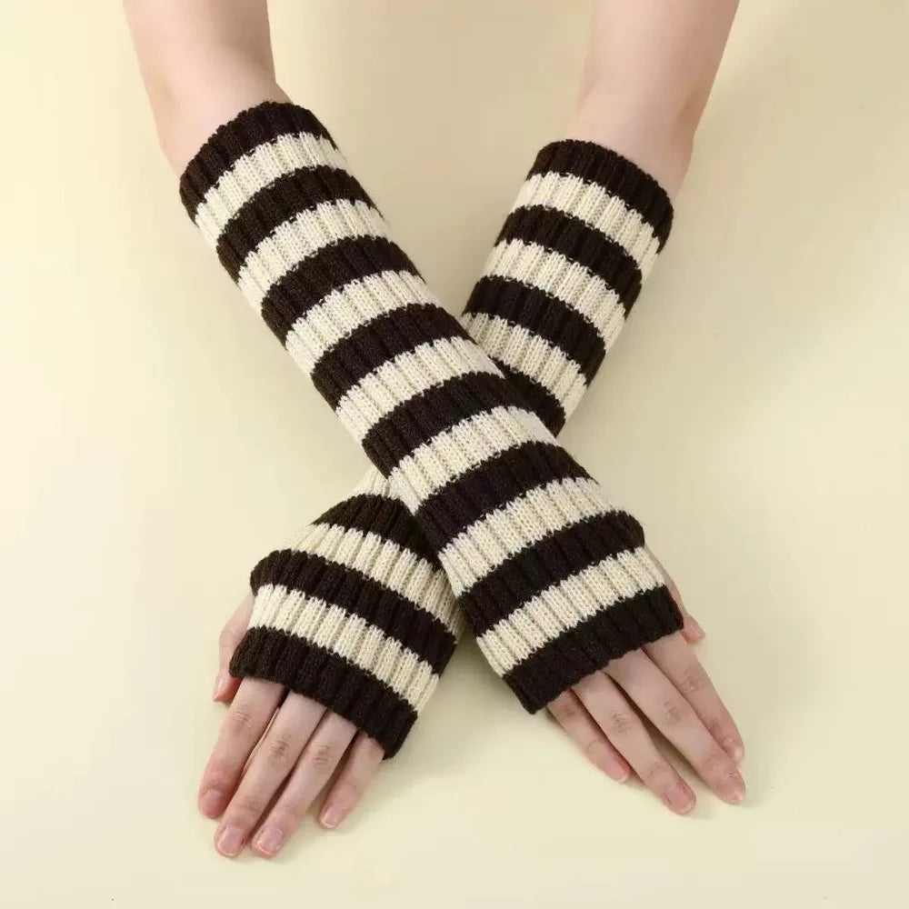 Y2K Striped Fingerless Arm Warmers – Long Knit Arm Sleeves Fingerless Arm Warmers PLUSH Style 2