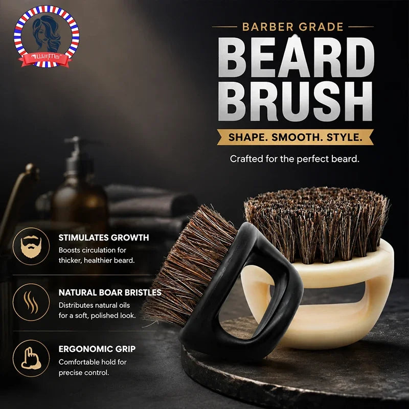 Men's Boar Bristle Beard Brush – Round Black Handle Grooming Beard Grooming Brush PLUSH