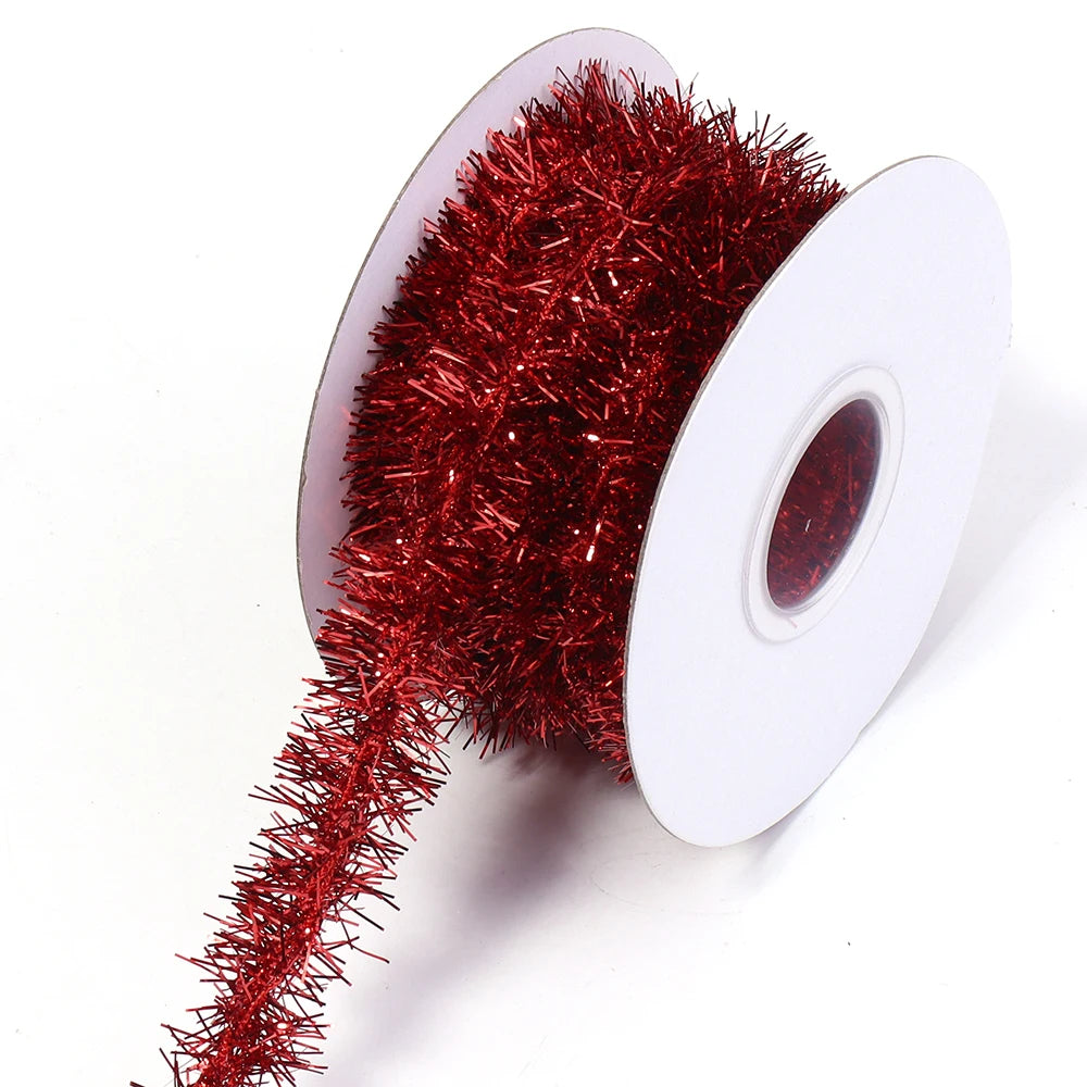 10 Yards Christmas Tinsel Garland Glitter Fringe Trim Ribbon Tinsel Trim Ribbon PLUSH red
