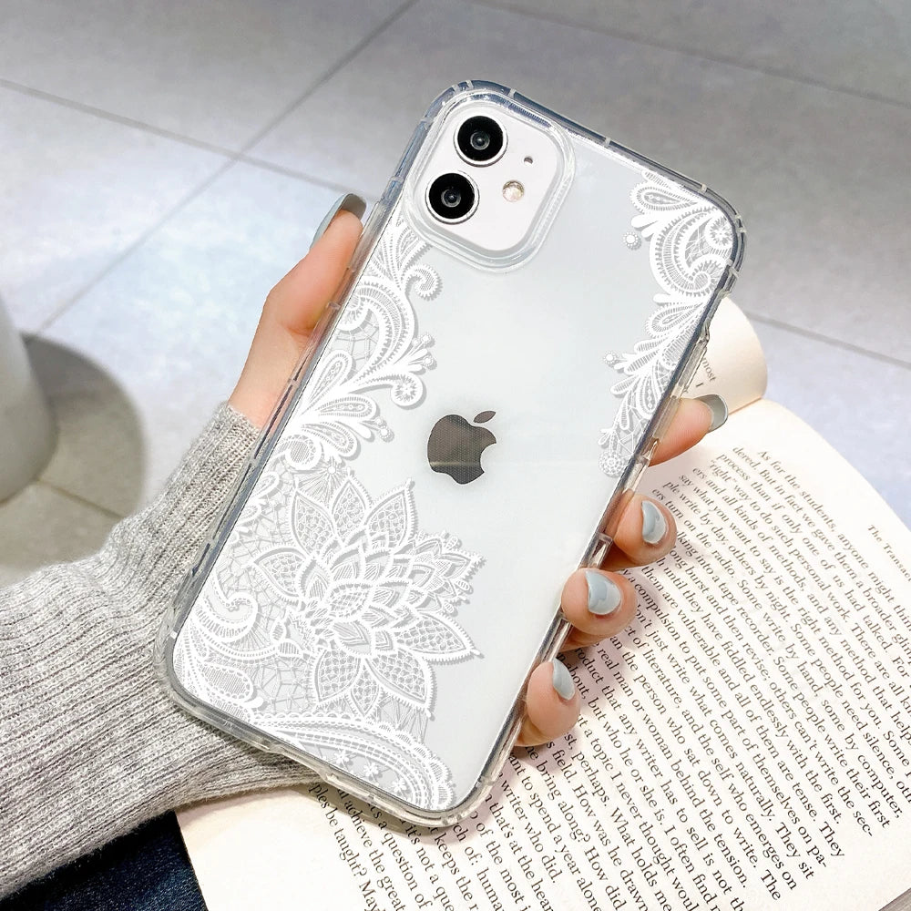 Lace Flower Transparent iPhone Case – Shockproof Floral Cover Phone Case PLUSH -4 iPhone 7