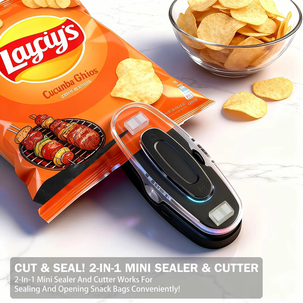 Rechargeable 2-in-1 Mini Bag Sealer & Cutter – Handheld Bag Sealing Machine PLUSH black No plug