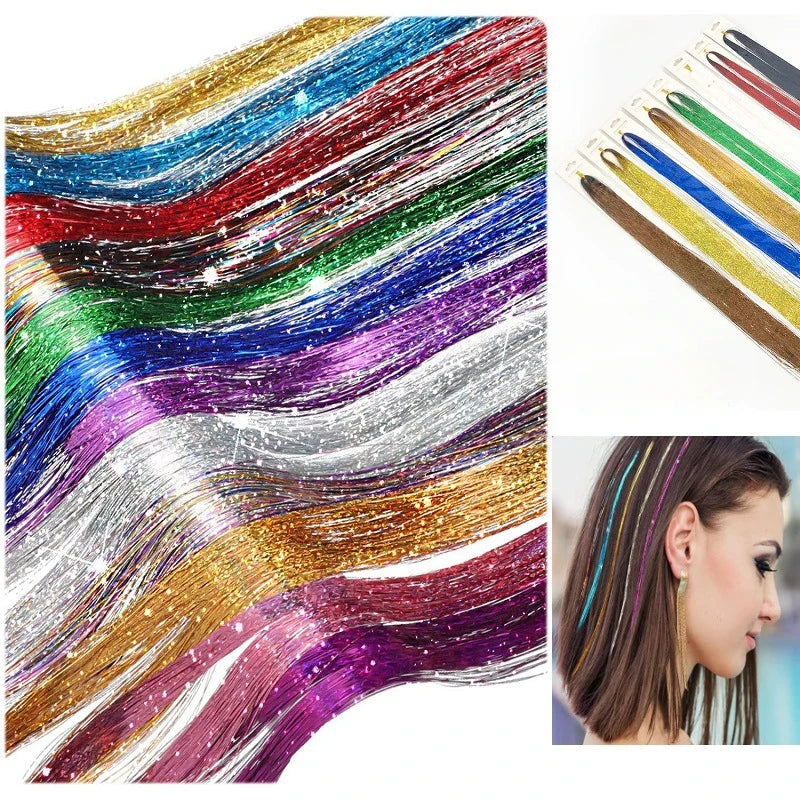 120 Strands Rainbow Hair Tinsel Sparkle Silk Extensions 100cm Hair Tinsel Extensions PLUSH