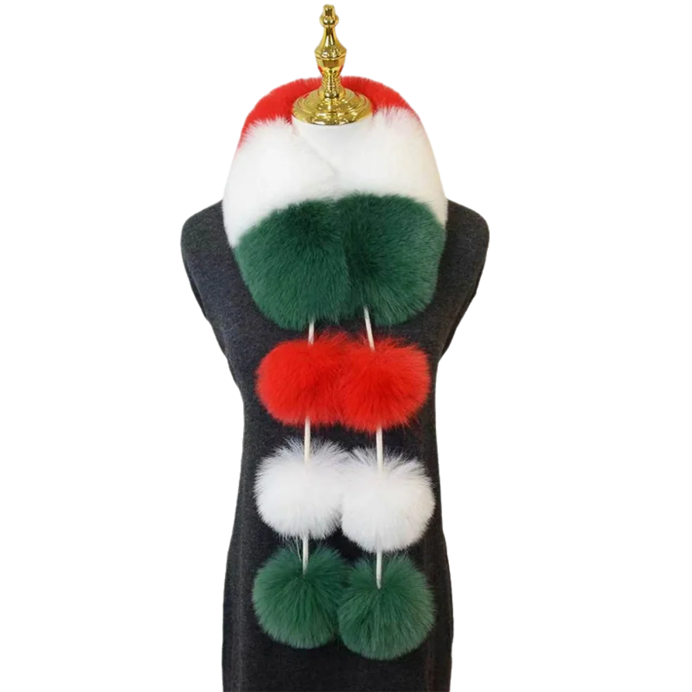 Women's Faux Plush Christmas Scarf with Pom-Pom | Warm & Cozy Faux Plush Scarf PLUSH Style-7