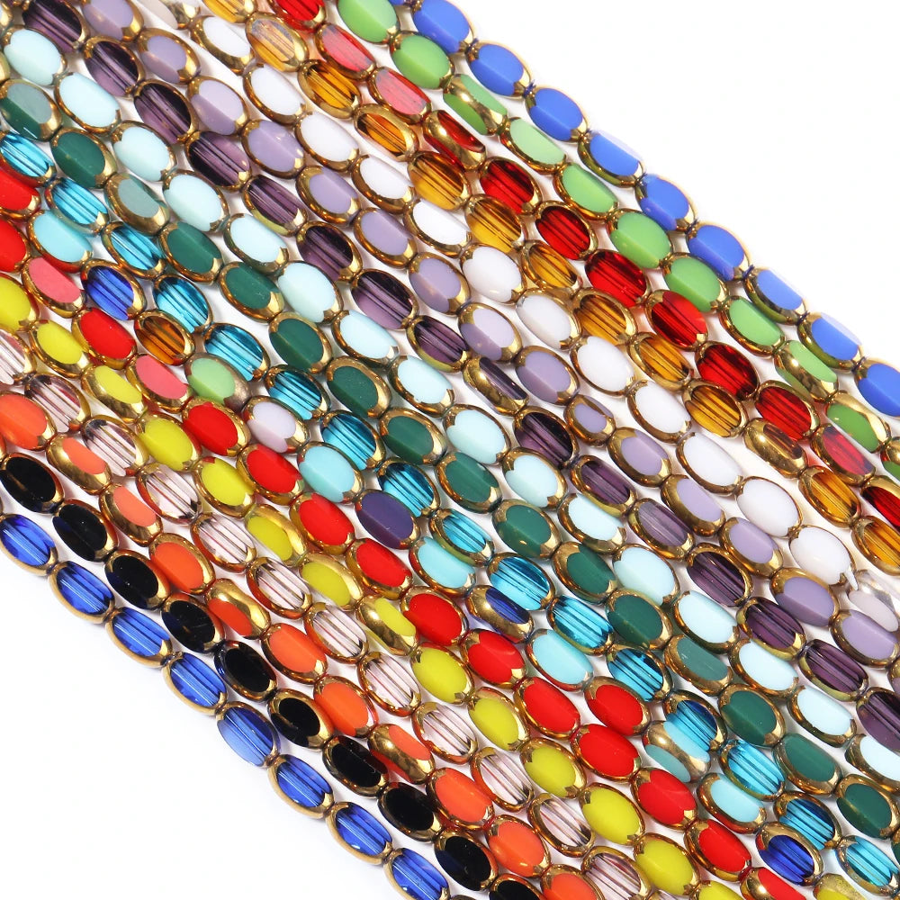 Faceted Oval Rice Crystal Glass Beads Gold Rim ~45pcs DIY Crystal Glass Beads PLUSH