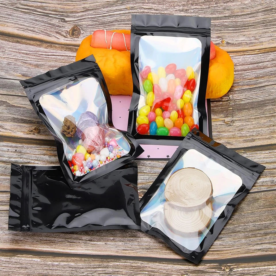 50/100pcs Holographic Mylar Zip Lock Bags – Jewelry & Gift Pouches Mylar Storage Bags PLUSH