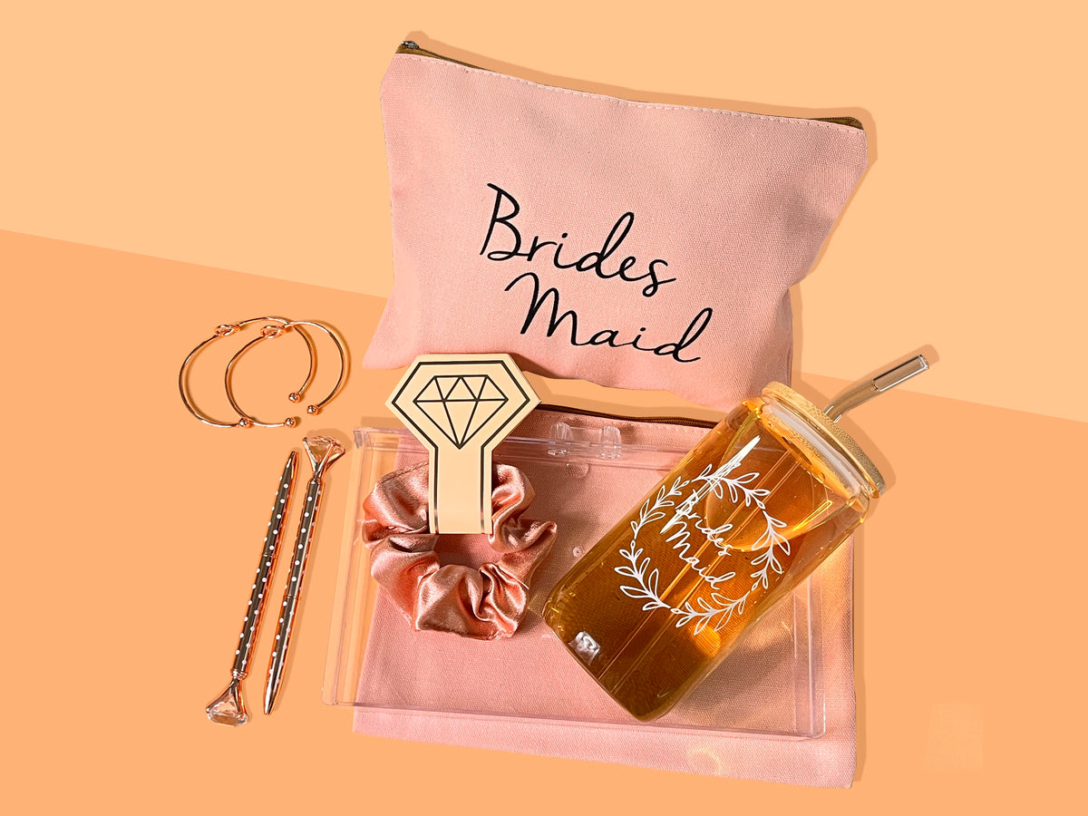 Bridesmaid Proposal Gift Set – 16oz Glass Cup & Makeup Bag Bridesmaid Gift Set PLUSH