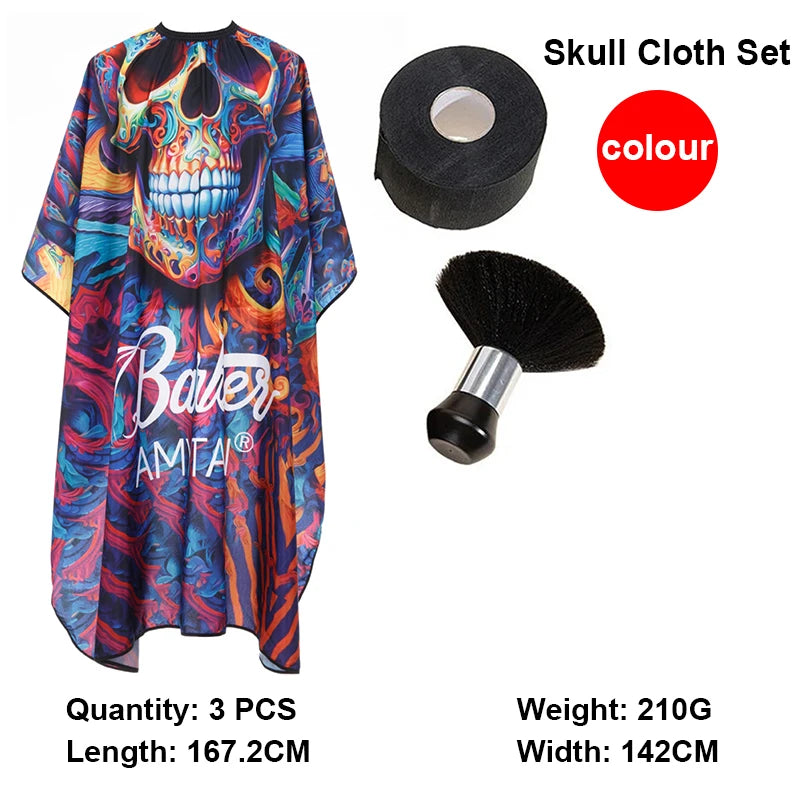 Waterproof Skull Hairdressing Cape & Bib Set – Hair Dye Hairdressing Cape Set PLUSH 3pcs C