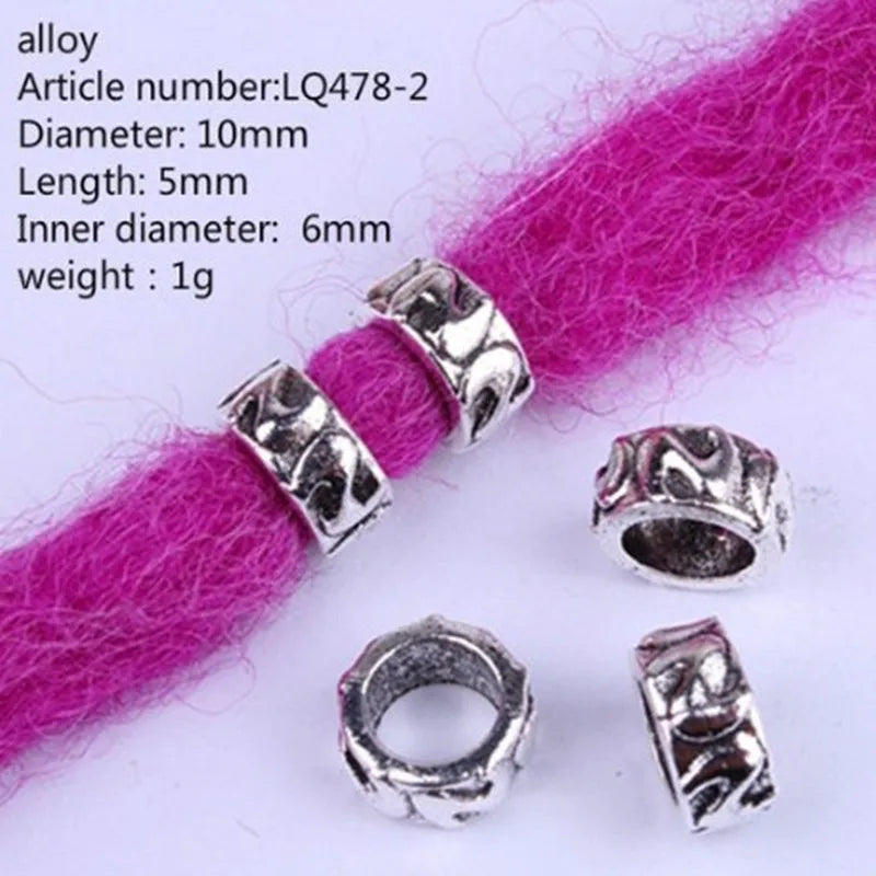 5pcs Silver Viking Dreadlock Hair Beads – Braid Cuffs & Clips Hair Bead Cuffs PLUSH