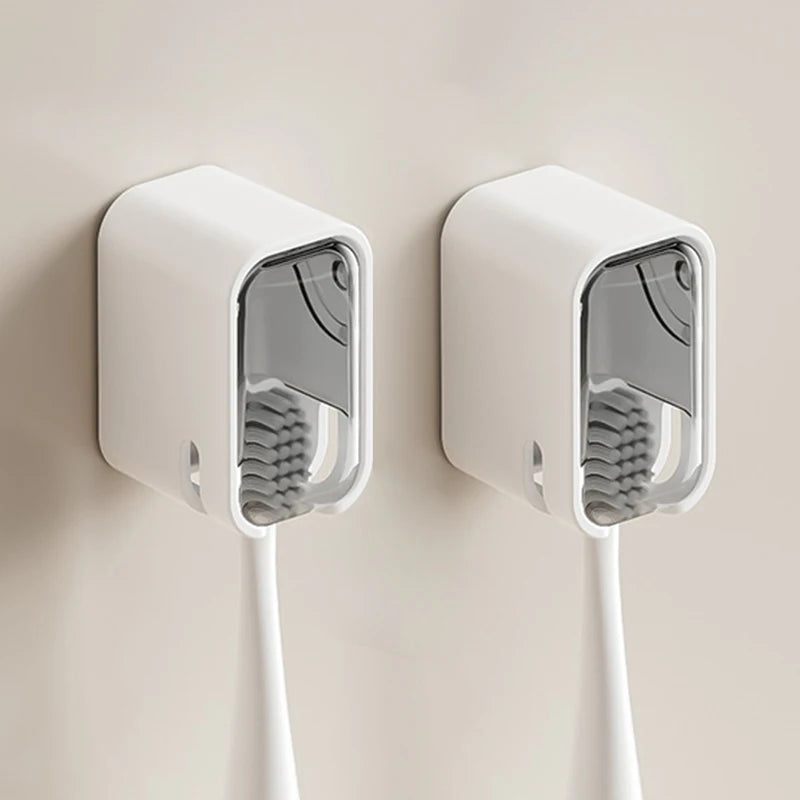 Wall Mount Toothbrush Holder with Dustproof Cover | No Drill Toothbrush Holder PLUSH Light Grey