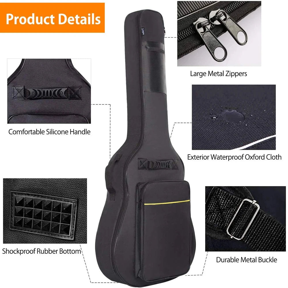 41" Waterproof Oxford Guitar Bag Backpack – Double Shoulder Straps Guitar Gig Bag PLUSH