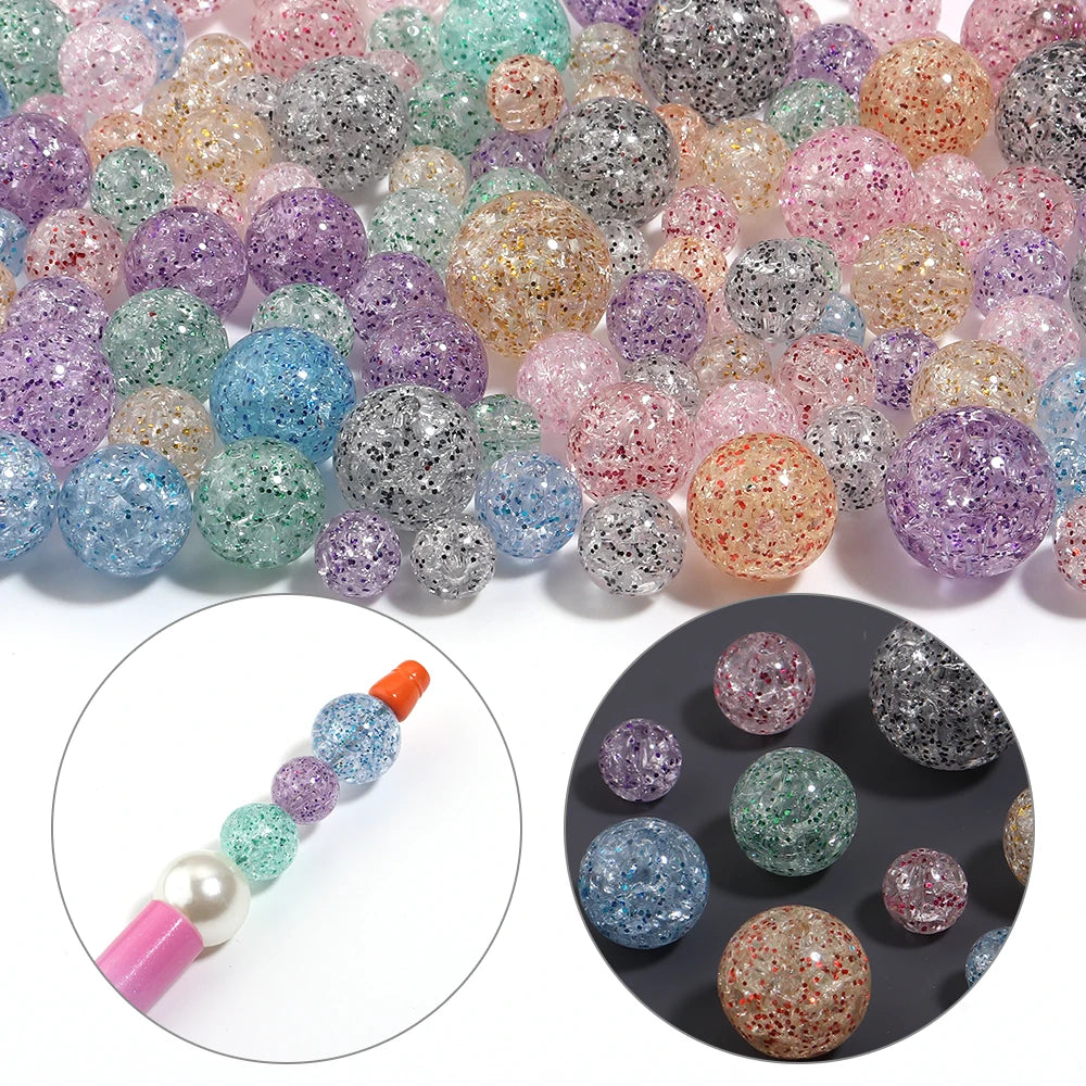 Crackle Glitter Round Acrylic Spacer Beads – Multicolor DIY Acrylic Spacer Beads PLUSH
