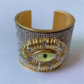 Rhinestone Demon Eye Wide Cuff Bangle – Punk Alloy Bracelet Cuff Bangle PLUSH Style 1 50-52mm WHITE