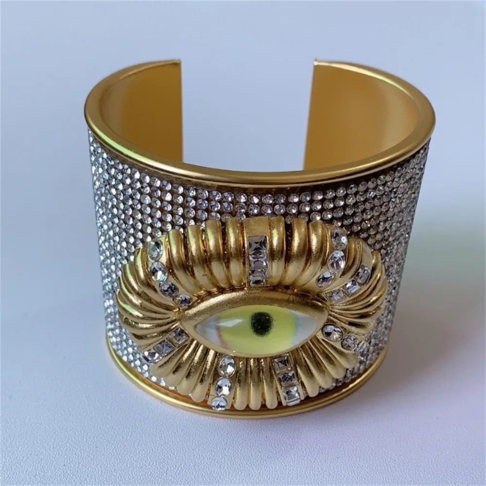 Rhinestone Demon Eye Wide Cuff Bangle – Punk Alloy Bracelet Cuff Bangle PLUSH Style 1 50-52mm WHITE