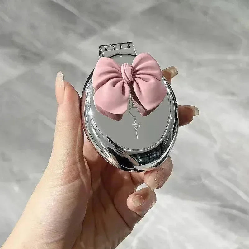 Silver Folding Pocket Comb with Mirror – Scalp Massage Tool Folding Pocket Comb PLUSH pink bow