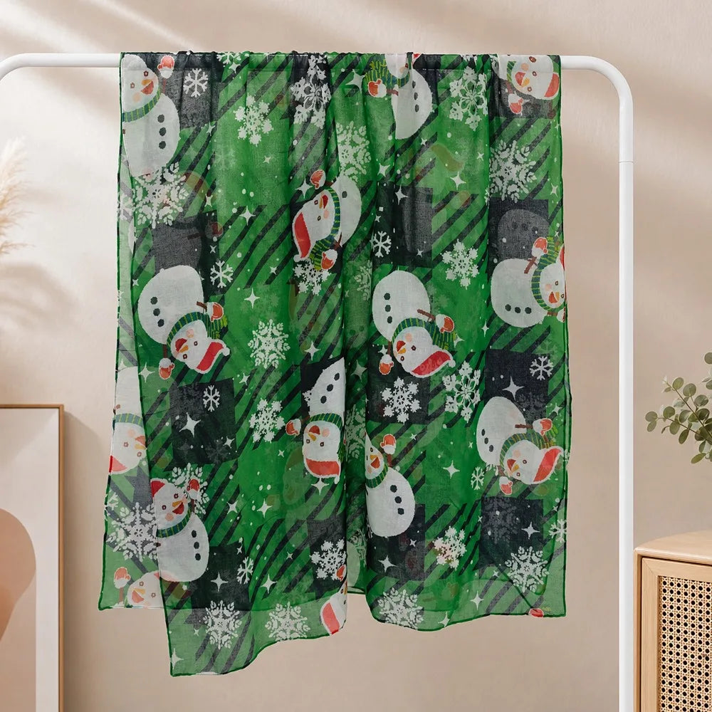 Women's Christmas Voile Scarf – Snowman Print Shawl 180x90cm Holiday Voile Scarf PLUSH 13